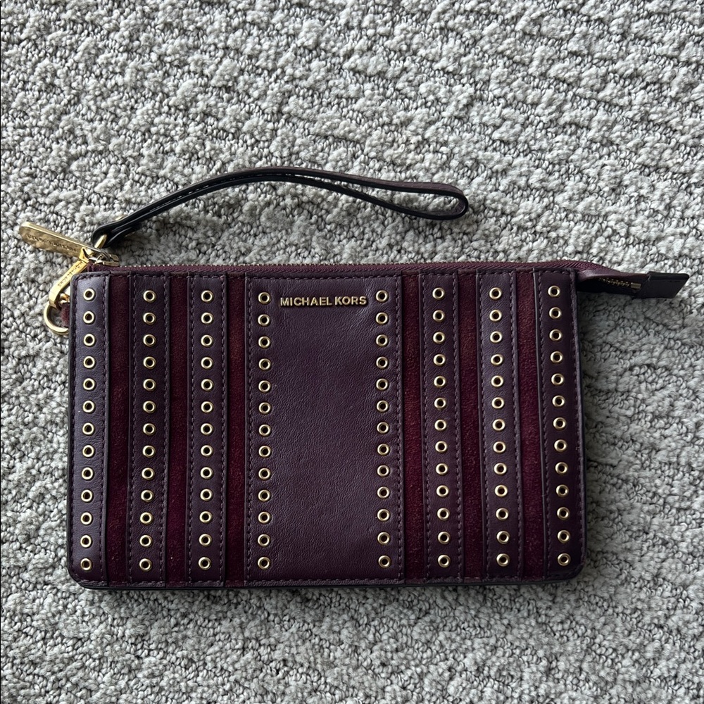 Michael Kors Plum Wristlet with Gold Accents